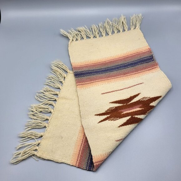 Vtg Hand Woven Southwestern Style Doll House Small Rug Fringe Accents 23" x 9" - Picture 2 of 6